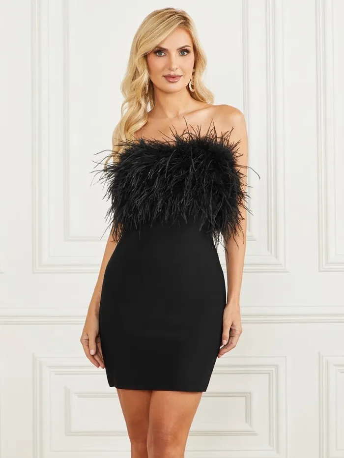 Dresses and Jumpsuits Evita Feather Bandage Dress Black GUESS Women Dresses and Jumpsuits Evita Feather Bandage Dress Black GUESS Women