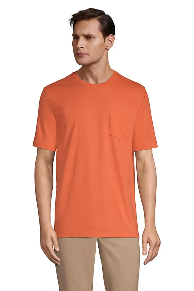 Lands039 End TShirts Men Supert Short Sleeve Tshirt With Pocket Papaya Orange