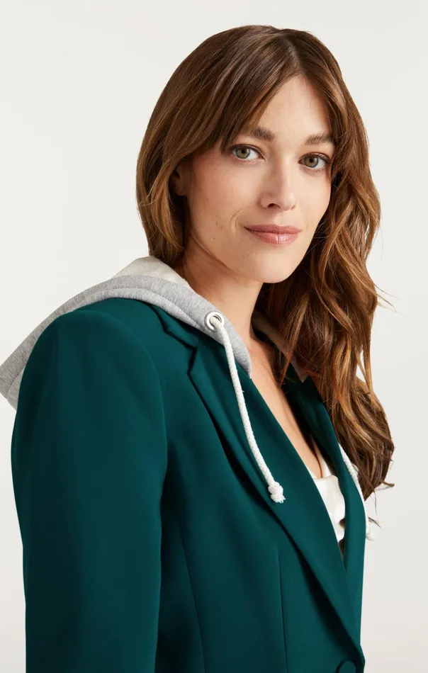 Women Cinq Sept Blazers Hooded Khloe Jacket Green Onyx