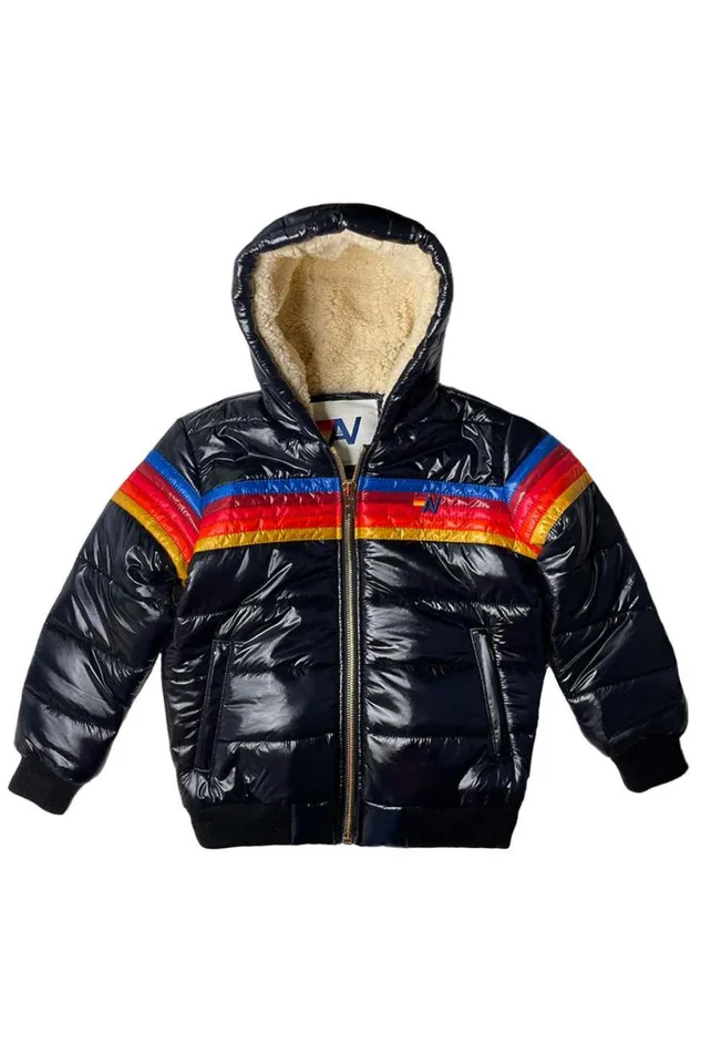 5 Stripe Trekker Jacket 8211 Glossy Black Kids Aviator Nation Outerwear