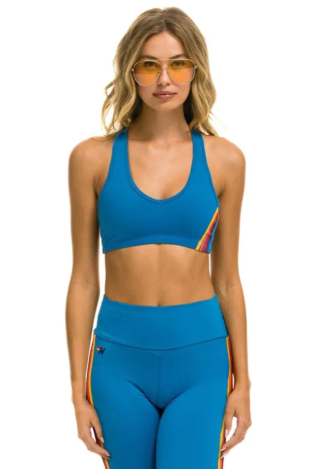5 Stripe VCut Sports Bra 8211 Carribean Women Aviator Nation Sports Bras