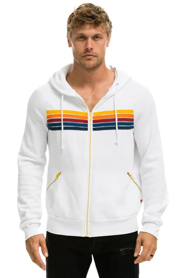 5 Stripe Zip Hoodie W Zip Pockets 8211 White WomenMen Aviator Nation Hoodies