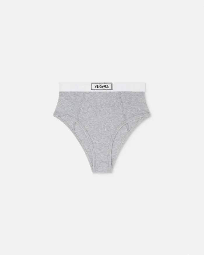 90s Vintage Logo Ribbed Briefs Gray Women Versace Bras and Briefs