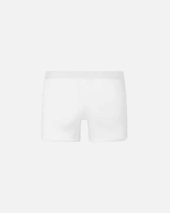 90s Vintage Logo Ribbed Long Trunks White Men Versace Boxers