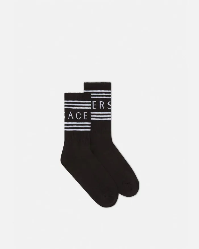 90s Vintage Logo Socks Black WomenMen Versace Socks