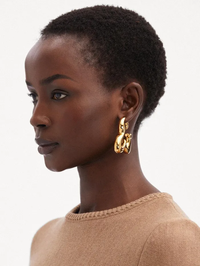 Abstract Flower Hoop Earrings Gold Women Oscar De La Renta Earrings