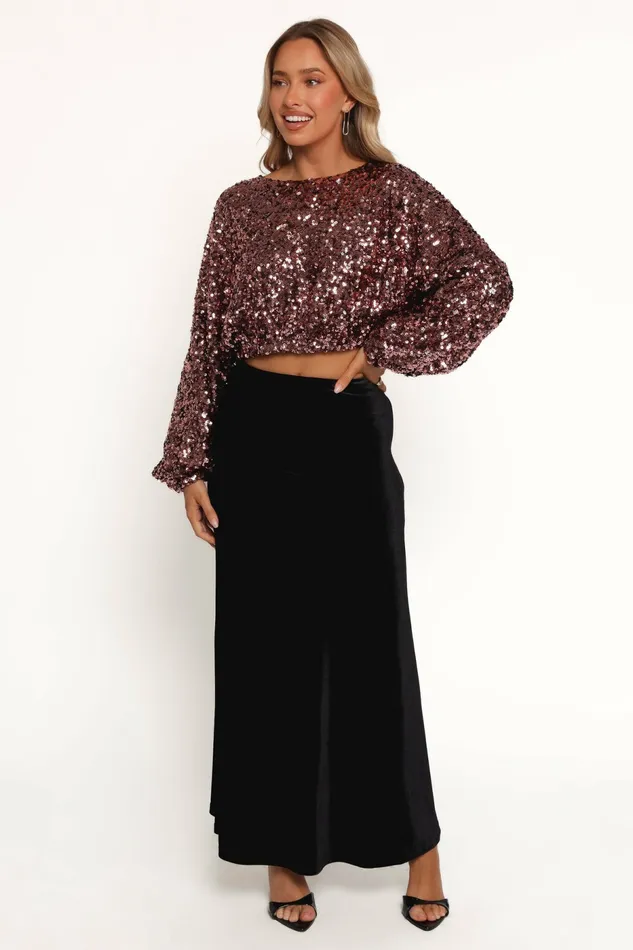 Adelina Sequin Top Black Rose Women Crop Tops Petal and Pup