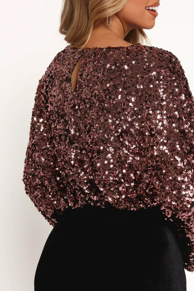 Adelina Sequin Top Black Rose Women Crop Tops Petal and Pup