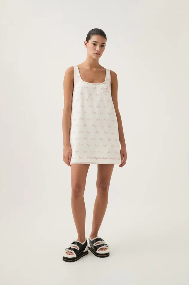 Aje Denim Ratio Logo Denim Mini Dress Ivoryblush Pink 8211 Women