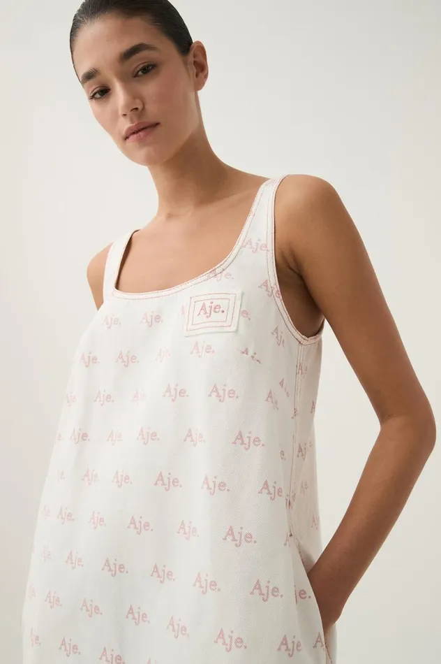 Aje Denim Ratio Logo Denim Mini Dress Ivoryblush Pink 8211 Women Aje Denim Ratio Logo Denim Mini Dress Ivoryblush Pink 8211 Women