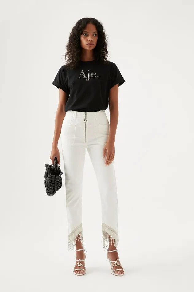 Aje Denim Sheen Fringe Denim Jeans White 8211 Women
