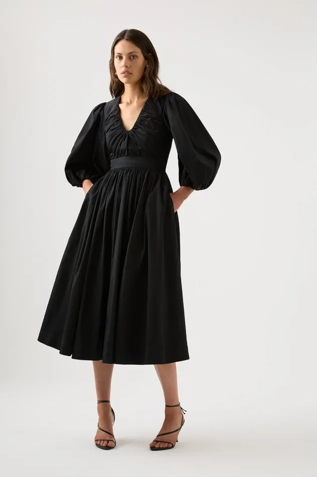 Aje Dresses Audrey Waisted Midi Dress Black 8211 Women Aje Dresses Audrey Waisted Midi Dress Black 8211 Women
