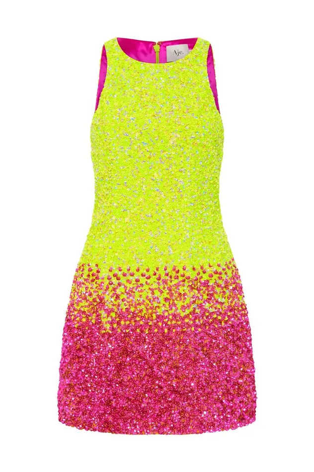 Aje Dresses Calypso Ombre Mini Dress Ombre Light Lime Green 8211 Women Aje Dresses Calypso Ombre Mini Dress Ombre Light Lime Green 8211 Women
