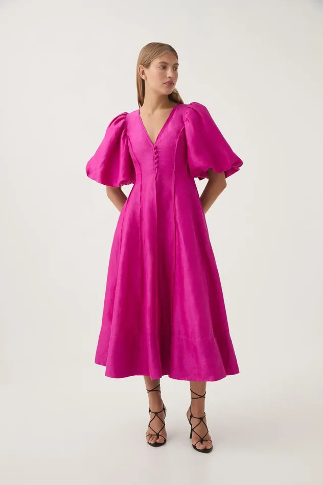 Aje Dresses Dusk Puff Sleeve Midi Dress Deep Magenta 8211 Women