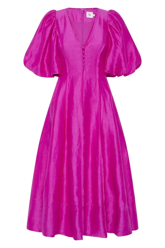 Aje Dresses Dusk Puff Sleeve Midi Dress Deep Magenta 8211 Women Aje Dresses Dusk Puff Sleeve Midi Dress Deep Magenta 8211 Women