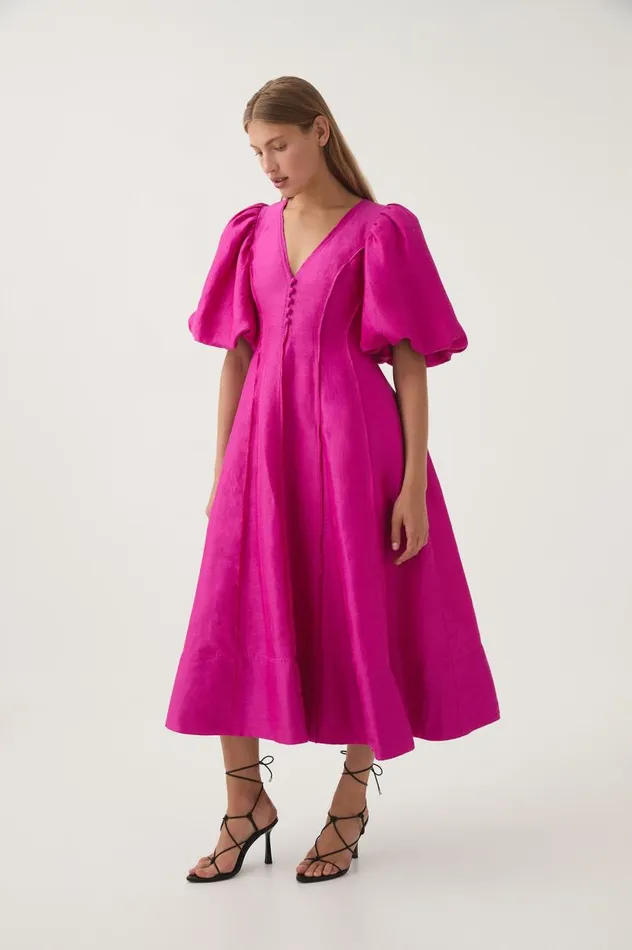 Aje Dresses Dusk Puff Sleeve Midi Dress Deep Magenta 8211 Women Aje Dresses Dusk Puff Sleeve Midi Dress Deep Magenta 8211 Women