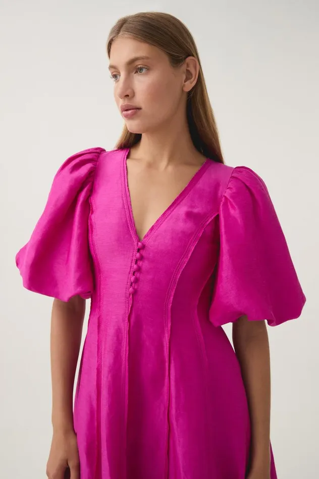 Aje Dresses Dusk Puff Sleeve Midi Dress Deep Magenta 8211 Women Aje Dresses Dusk Puff Sleeve Midi Dress Deep Magenta 8211 Women