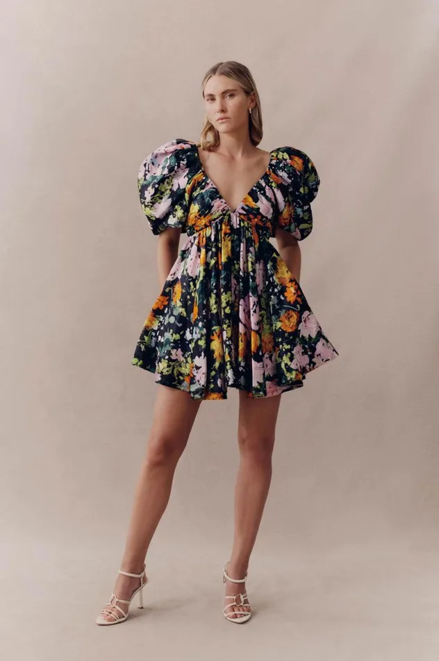 Aje Dresses Gabrielle Plunge Mini Dress Midnight Floral 8211 Women