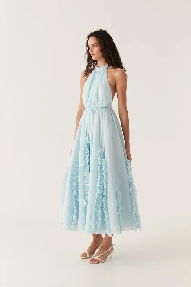 Aje Dresses Hilma Frill Maxi Halter Dress Pale Blue 8211 Women