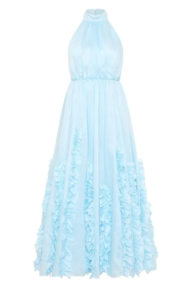Aje Dresses Hilma Frill Maxi Halter Dress Pale Blue 8211 Women Aje Dresses Hilma Frill Maxi Halter Dress Pale Blue 8211 Women