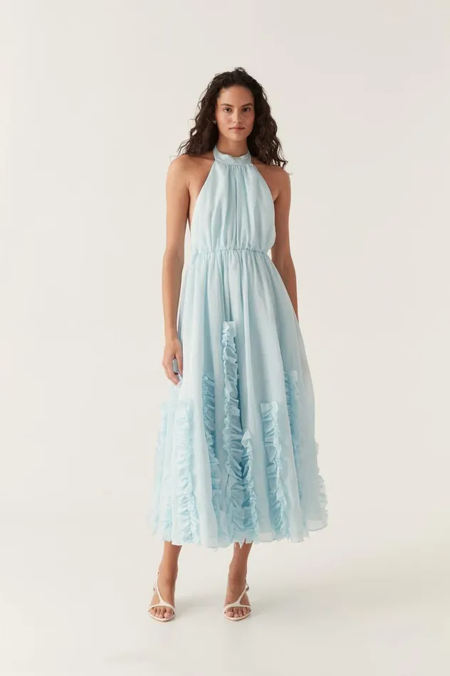 Aje Dresses Hilma Frill Maxi Halter Dress Pale Blue 8211 Women Aje Dresses Hilma Frill Maxi Halter Dress Pale Blue 8211 Women