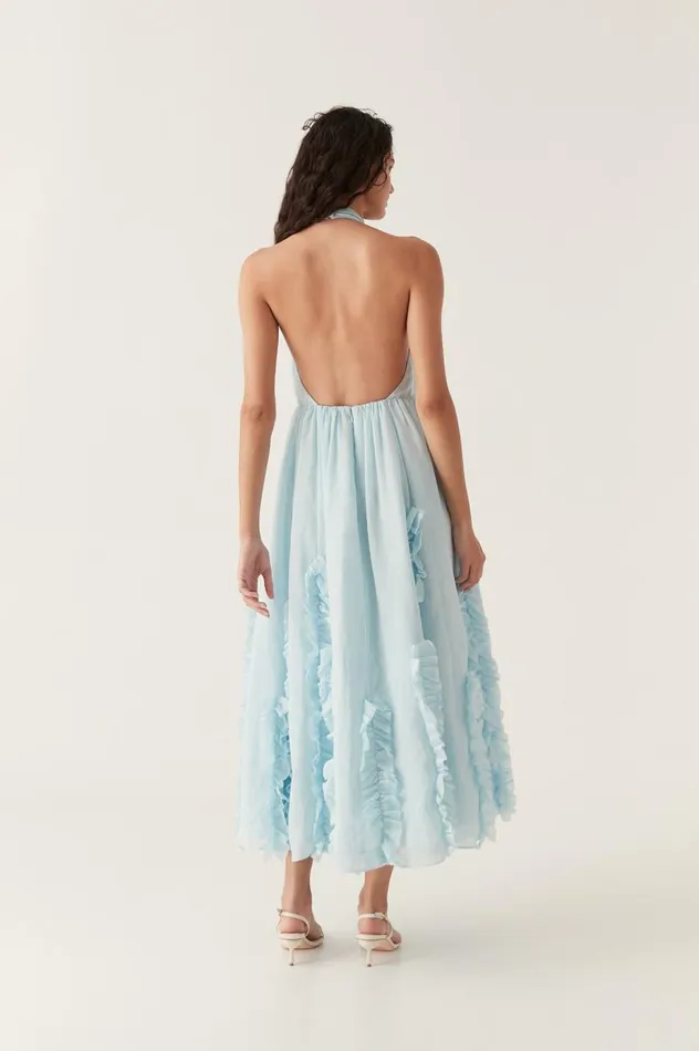Aje Dresses Hilma Frill Maxi Halter Dress Pale Blue 8211 Women Aje Dresses Hilma Frill Maxi Halter Dress Pale Blue 8211 Women