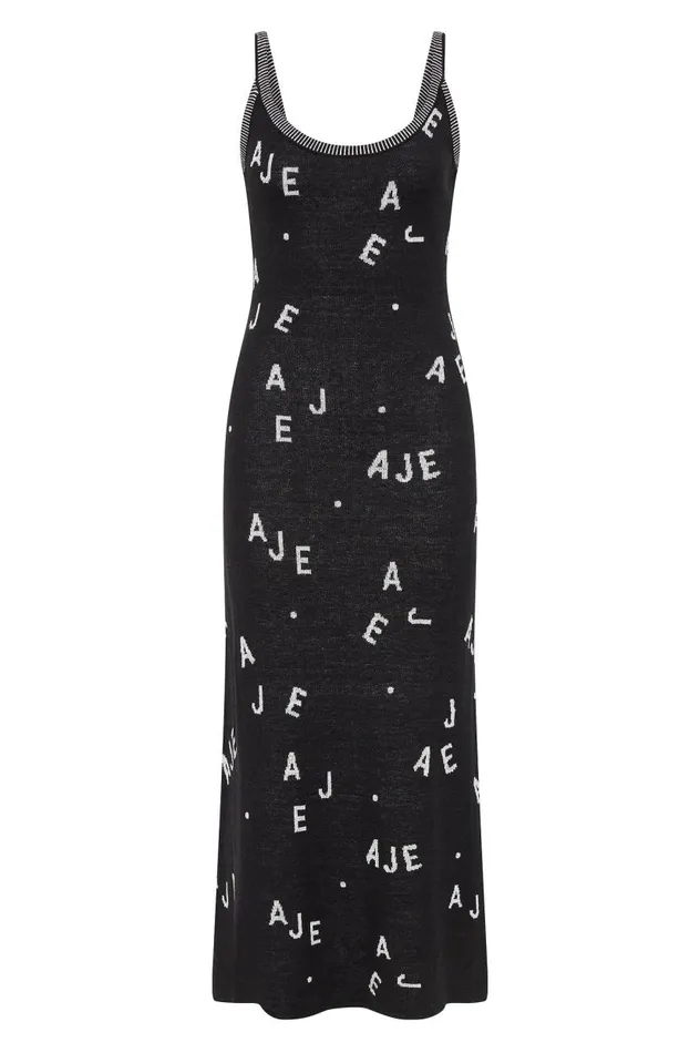 Aje Dresses Laurina Knit Midi Dress Blackivory 8211 Women Aje Dresses Laurina Knit Midi Dress Blackivory 8211 Women