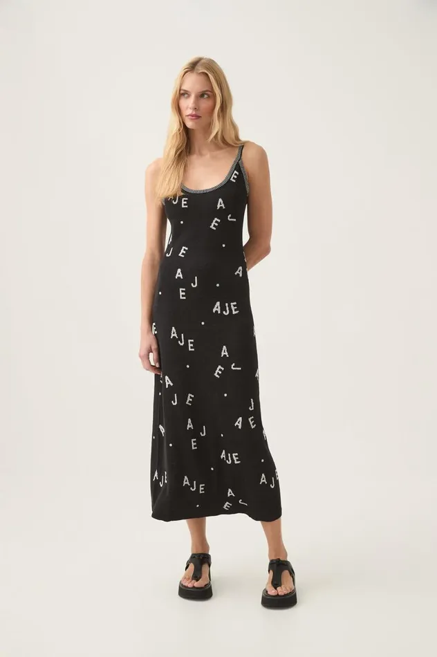 Aje Dresses Laurina Knit Midi Dress Blackivory 8211 Women Aje Dresses Laurina Knit Midi Dress Blackivory 8211 Women