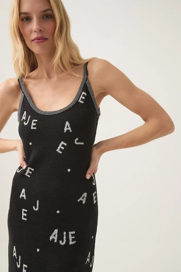 Aje Dresses Laurina Knit Midi Dress Blackivory 8211 Women Aje Dresses Laurina Knit Midi Dress Blackivory 8211 Women