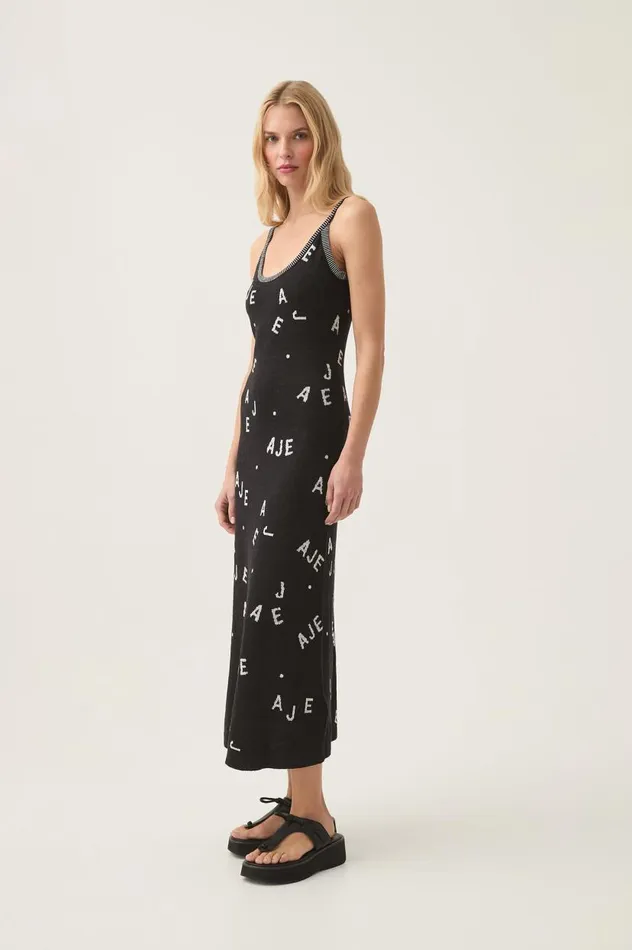 Aje Dresses Laurina Knit Midi Dress Blackivory 8211 Women Aje Dresses Laurina Knit Midi Dress Blackivory 8211 Women