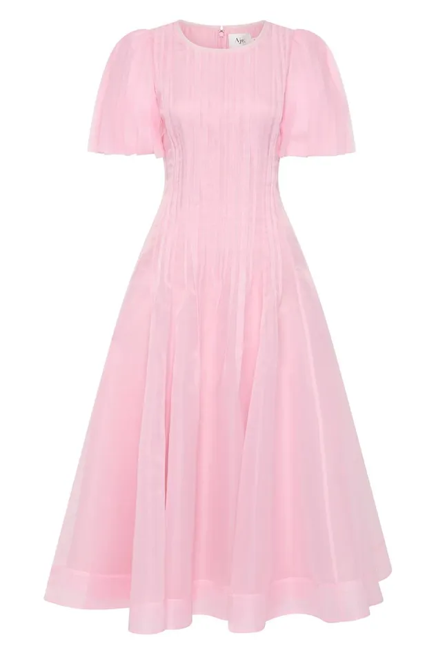 Aje Dresses Nova Pleated Midi Dress Chalk Pink 8211 Women Aje Dresses Nova Pleated Midi Dress Chalk Pink 8211 Women