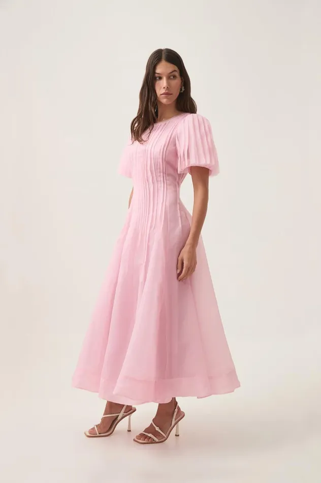 Aje Dresses Nova Pleated Midi Dress Chalk Pink 8211 Women Aje Dresses Nova Pleated Midi Dress Chalk Pink 8211 Women