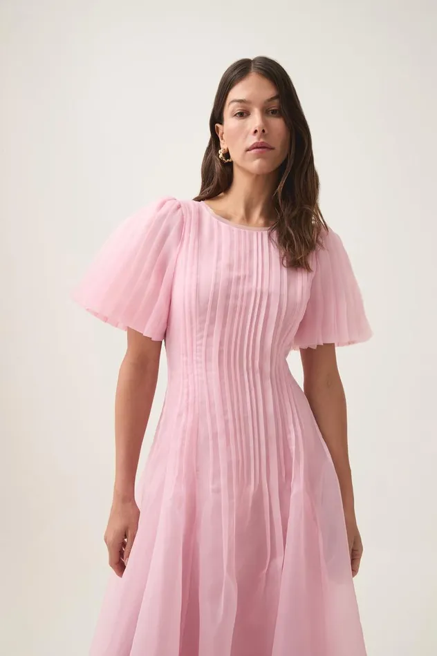 Aje Dresses Nova Pleated Midi Dress Chalk Pink 8211 Women Aje Dresses Nova Pleated Midi Dress Chalk Pink 8211 Women