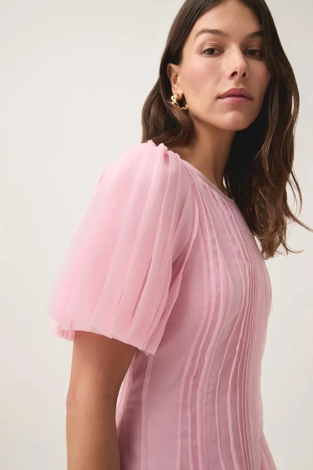 Aje Dresses Nova Pleated Midi Dress Chalk Pink 8211 Women Aje Dresses Nova Pleated Midi Dress Chalk Pink 8211 Women