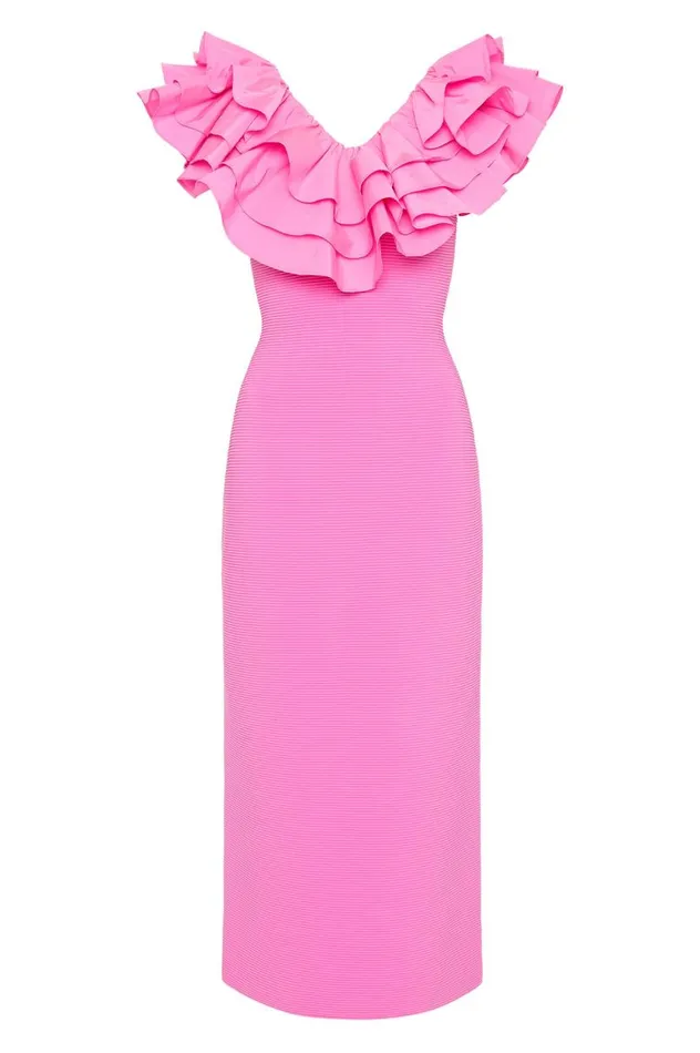 Aje Dresses Transcendent Ruffle Midi Dress Cerise Pink 8211 Women Aje Dresses Transcendent Ruffle Midi Dress Cerise Pink 8211 Women