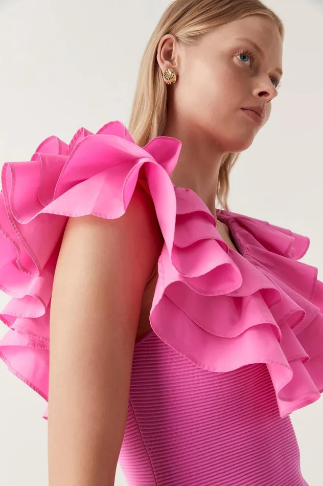 Aje Dresses Transcendent Ruffle Midi Dress Cerise Pink 8211 Women Aje Dresses Transcendent Ruffle Midi Dress Cerise Pink 8211 Women