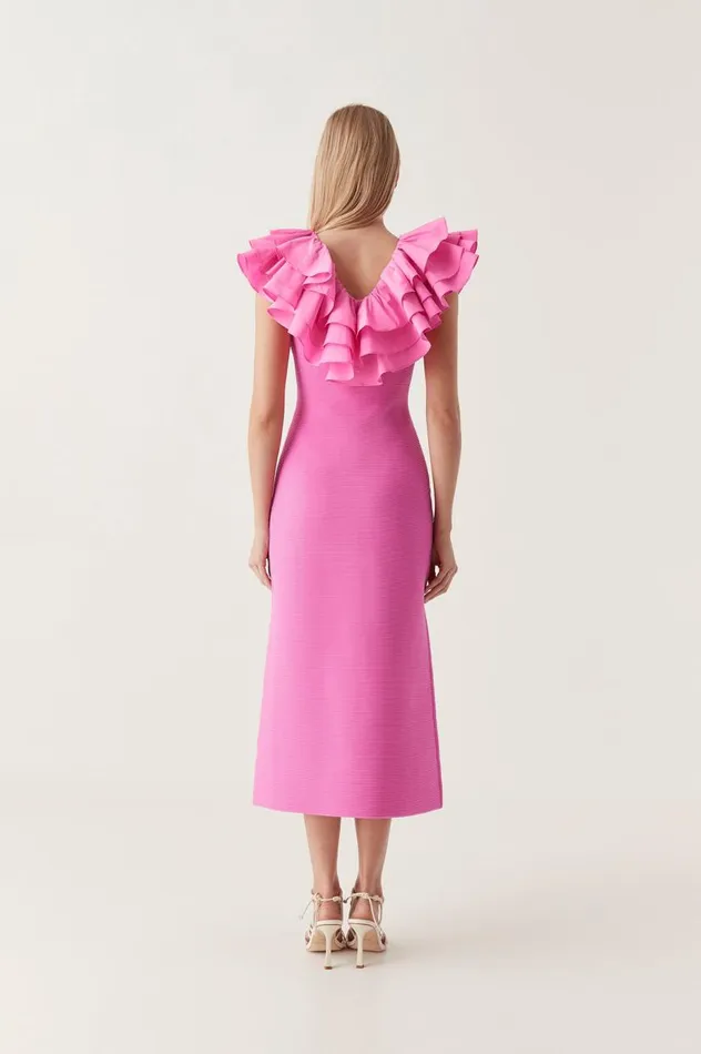 Aje Dresses Transcendent Ruffle Midi Dress Cerise Pink 8211 Women Aje Dresses Transcendent Ruffle Midi Dress Cerise Pink 8211 Women