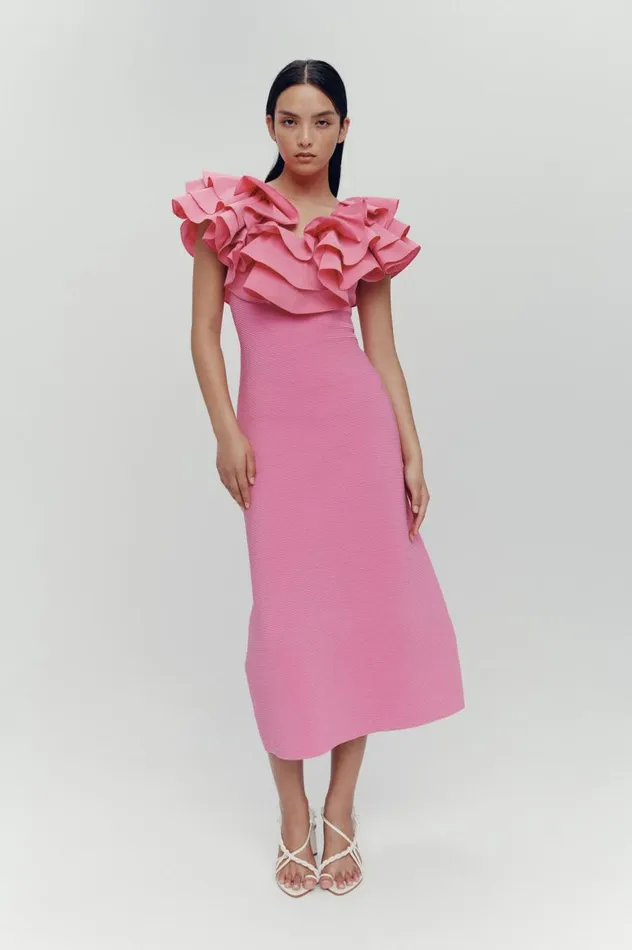 Aje Dresses Transcendent Ruffle Midi Dress Cerise Pink 8211 Women Aje Dresses Transcendent Ruffle Midi Dress Cerise Pink 8211 Women