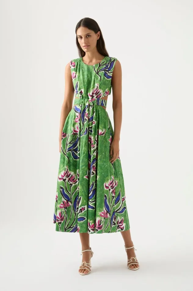 Aje Dresses Zorina Tie Midi Dress Native Gumnut Floral 8211 Women