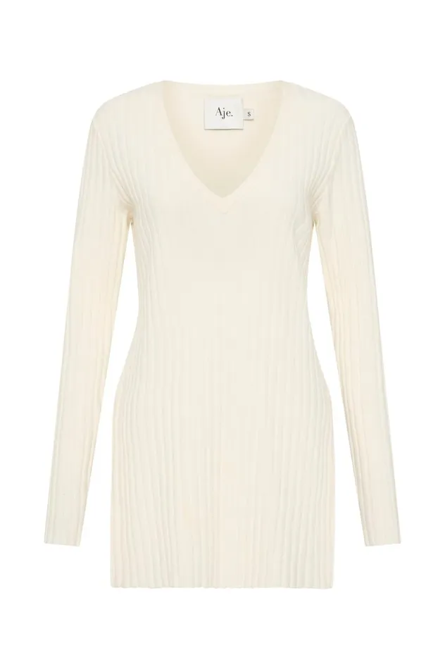 Aje Knitwear and Jumpers Archer Logo Trim Knit Tunic Ivory 8211 Women Aje Knitwear and Jumpers Archer Logo Trim Knit Tunic Ivory 8211 Women