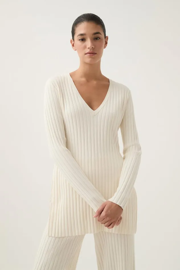 Aje Knitwear and Jumpers Archer Logo Trim Knit Tunic Ivory 8211 Women Aje Knitwear and Jumpers Archer Logo Trim Knit Tunic Ivory 8211 Women