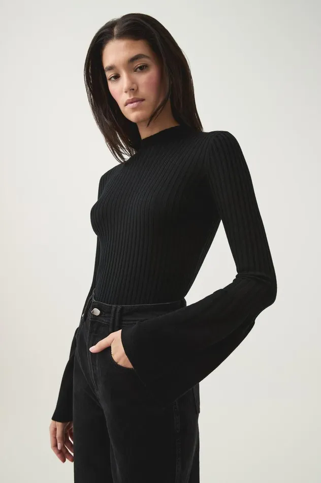 Aje Knitwear and Jumpers Flute Bell Sleeve Knit Top Black 8211 Women