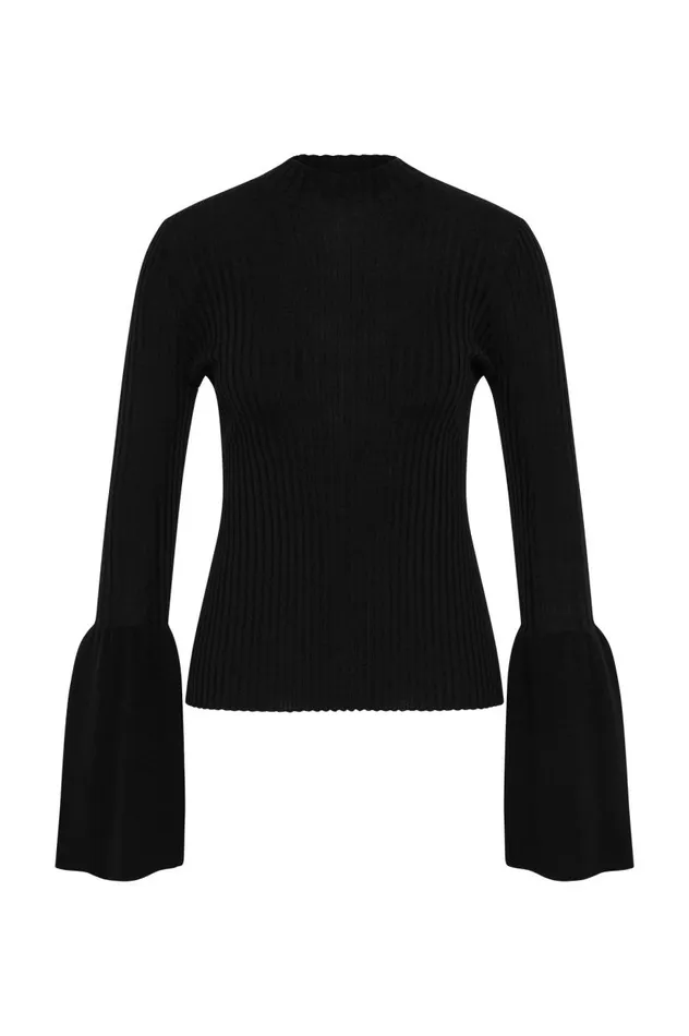 Aje Knitwear and Jumpers Flute Bell Sleeve Knit Top Black 8211 Women Aje Knitwear and Jumpers Flute Bell Sleeve Knit Top Black 8211 Women