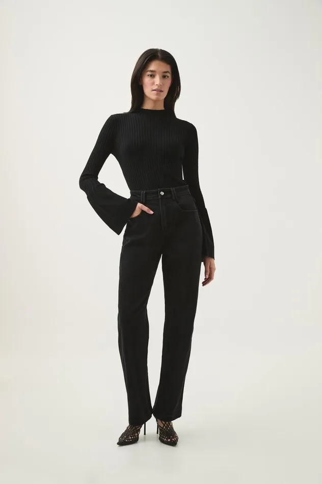Aje Knitwear and Jumpers Flute Bell Sleeve Knit Top Black 8211 Women Aje Knitwear and Jumpers Flute Bell Sleeve Knit Top Black 8211 Women
