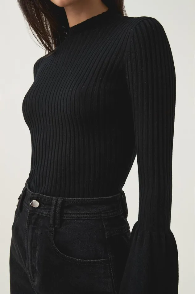 Aje Knitwear and Jumpers Flute Bell Sleeve Knit Top Black 8211 Women Aje Knitwear and Jumpers Flute Bell Sleeve Knit Top Black 8211 Women