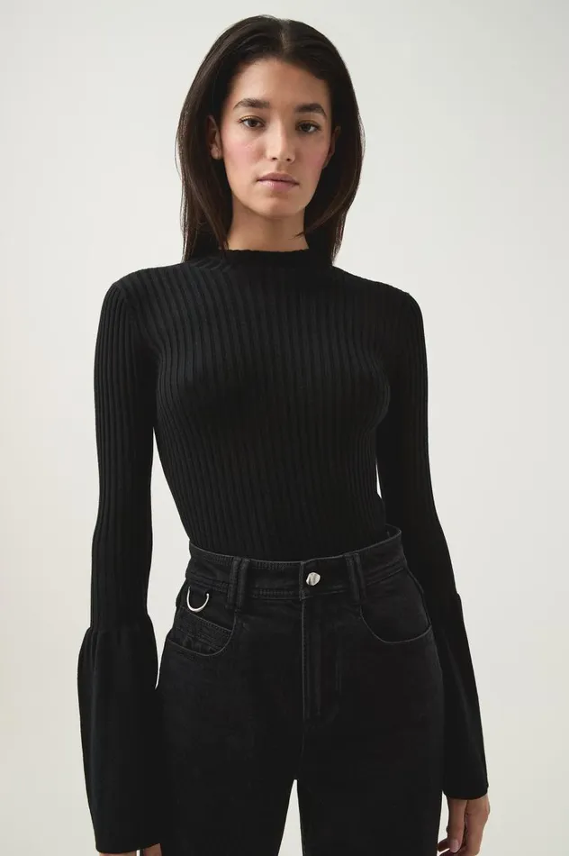 Aje Knitwear and Jumpers Flute Bell Sleeve Knit Top Black 8211 Women Aje Knitwear and Jumpers Flute Bell Sleeve Knit Top Black 8211 Women