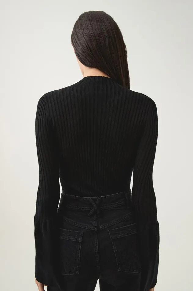 Aje Knitwear and Jumpers Flute Bell Sleeve Knit Top Black 8211 Women Aje Knitwear and Jumpers Flute Bell Sleeve Knit Top Black 8211 Women