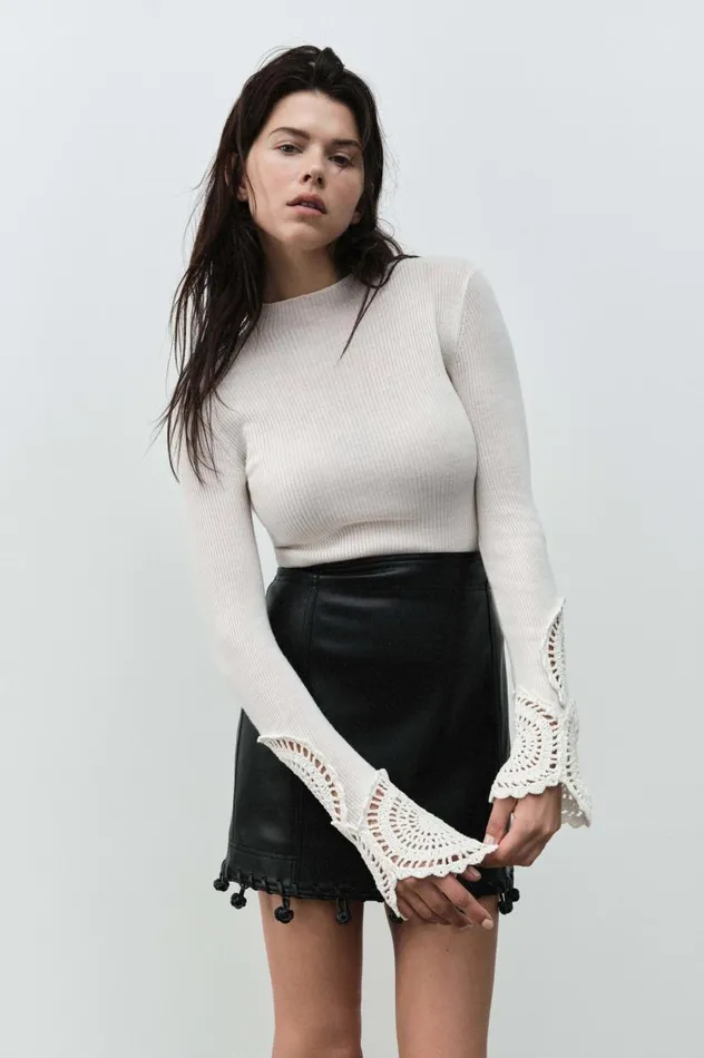 Aje Knitwear and Jumpers Mosaic Crochet Detail Knit Ivory 8211 Women