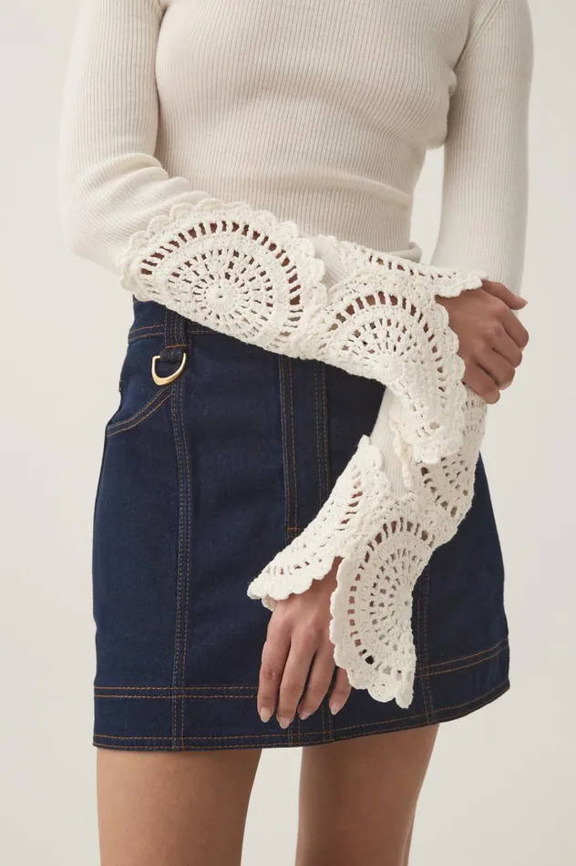 Aje Knitwear and Jumpers Mosaic Crochet Detail Knit Ivory 8211 Women Aje Knitwear and Jumpers Mosaic Crochet Detail Knit Ivory 8211 Women