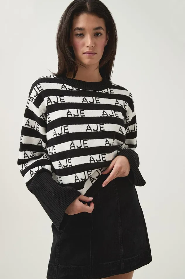 Aje Knitwear and Jumpers Story Oversized Striped Knit Blackivory 8211 Women